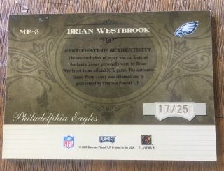 Brian Westbrook Auto Patch Absolute Marks Of Fame Philadelphia Eagles 17/25 2