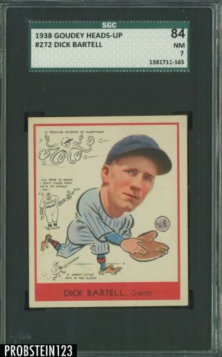 1938 Goudey Heads - Up 272 Dick Bartell York Giants Sgc 84 Nm 7