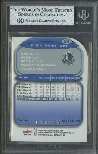 DIRK NOWITZKI 2003/04 Ultra PLATINUM MEDALLION BGS 6.  5 (018/100) RARE 2