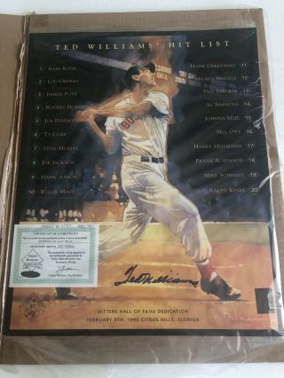 Ted Williams Signed Boston Red Sox 16x20 Photo Green Diamond Hit List