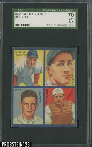 1935 Goudey 4 - In - 1 Mel Ott York Giants Hof Sgc 70 Ex,  5.  5