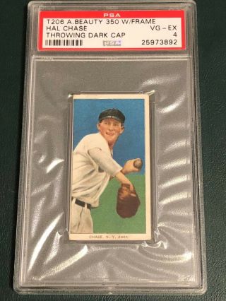 1909 - 11 T206 Hal Chase Throwing Dark Cap American Beauty 350 W/ Frame Psa 4