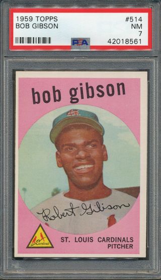 1959 Topps 514 Bob Gibson Psa Nm 7 Rookie Card Hof St.  Louis Cardinals