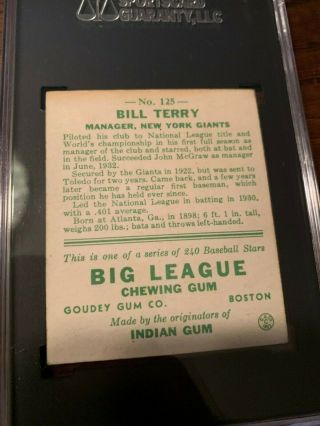 1933 GOUDEY GUM CO.  125 BILL TERRY YORK GIANTS BASEBALL CARD SGC 4.  5 VG/EX, 2