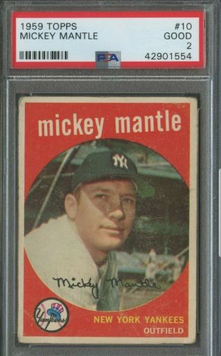 1959 Topps 10 Mickey Mantle York Yankees Hof Psa 2 Good