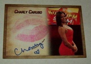 2019 Collectors Expo Wwe Host Charly Caruso Autographed Kiss Print Card