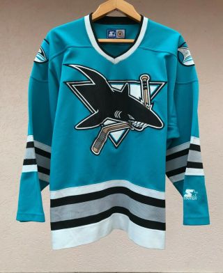 Vintage San Jose Sharks Ice Hockey Shirt Jersey Maglia Camiseta Nhl Starter Usa