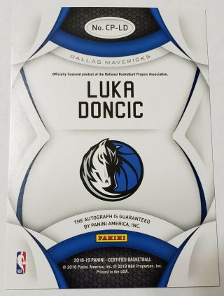 2018 - 19 Panini Certified Basketball Luka Doncic Certified Potential Auto 2