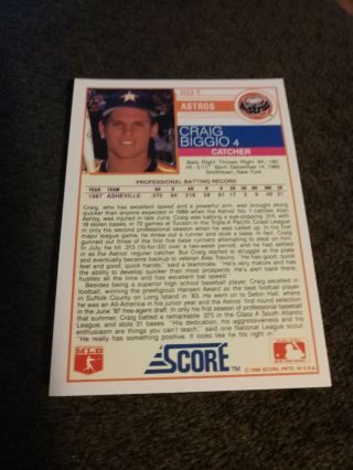 1988 Score Traded 103 Craig Biggio Astros Hall of Fame Rookie 2
