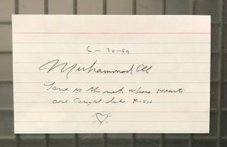 Muhammad Ali Signed 3x5 Index Card Auto W/ Inscription Jsa Loa Boxing Hof
