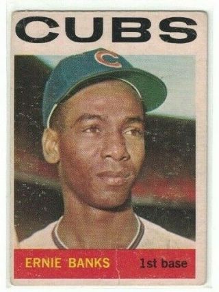 1964 Topps Baseball 55 Ernie Banks Chicago Cubs Hall Of Famer