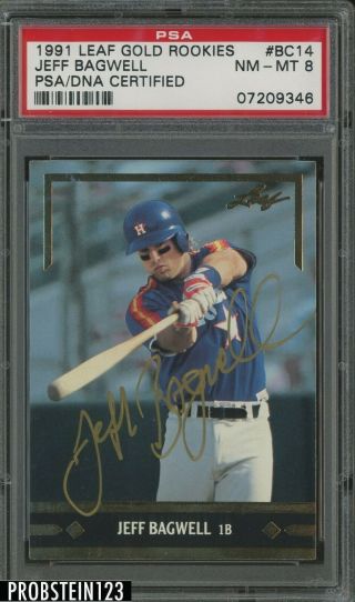1991 Leaf Gold Jeff Bagwell Rc Rookie Gold Ink Signed Auto Psa/dna Psa 8 Nm - Mt