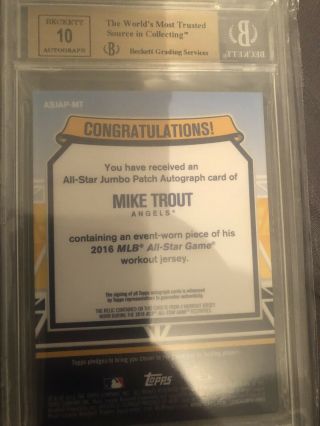 2016 Topps Update Mike Trout Auto 1/6 POP 1 Subs Are All 9.  5 Huge 3 Color Patch 2