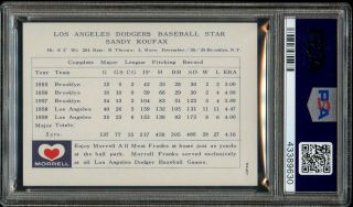 1960 Morrell Meats 6 Sandy Koufax PSA 6 EX - MT Los Angeles Dodgers 2