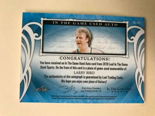 LARRY BIRD 2019 Leaf In The Game ITG AUTO Jersey Relic Card 22/30 Autograph 2