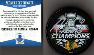 Beckett - Bas Patrick Sharp Autographed - Signed 2015 Stanley Cup Champions Puck 478