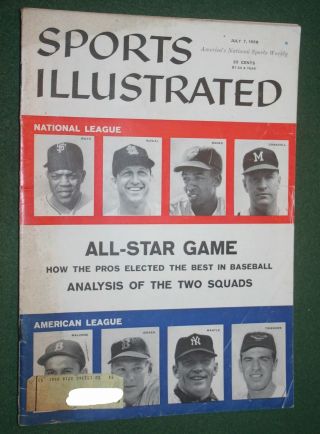 Sports Illustrated July 7,  1958 All - Star Game Baseball Mantle Mays Vg/f