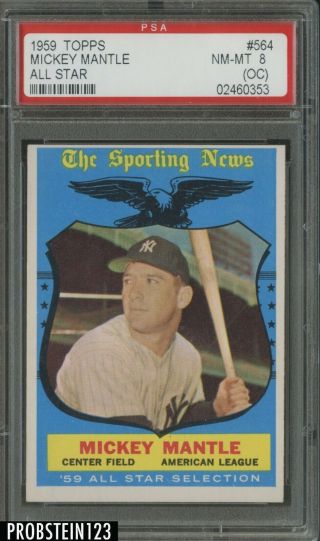 1959 Topps 564 All Star Mickey Mantle York Yankees Hof Psa 8 Nm - Mt (oc)