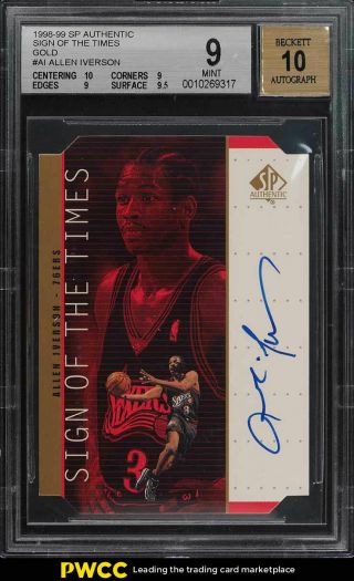 1998 Sp Authentic Sign Of Times Gold Die - Cut Allen Iverson Auto Bgs 9 (pwcc)