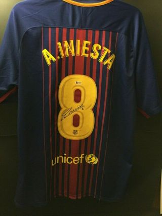 Andres Iniesta Signed Autographed Nike Fc Barcelona Home Jersey W/ Beckett