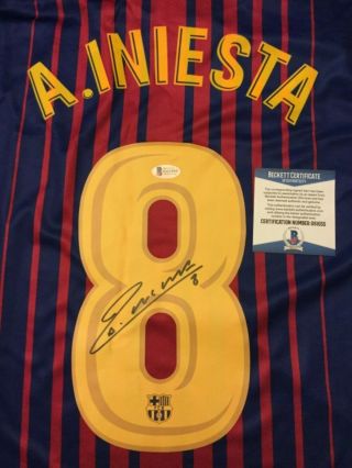 Andres Iniesta Signed Autographed Nike FC Barcelona Home Jersey w/ Beckett 7