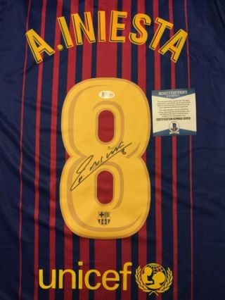 Andres Iniesta Signed Autographed Nike FC Barcelona Home Jersey w/ Beckett 8