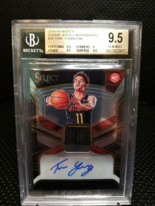 2018 - 19 Select Trae Young Rc Jersey Auto /199 Hawks Bgs 9.  5 10 Low Pop