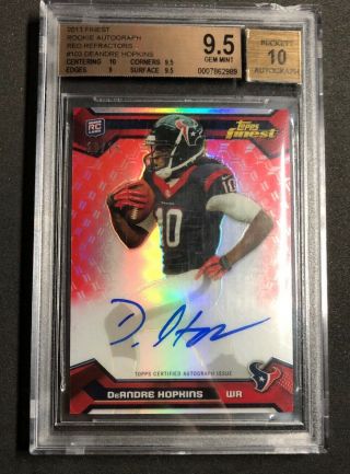 Deandre Hopkins 2013 Topps Finest Red Refractor Rookie Auto 10/15 Bgs 9.  5 Jsy