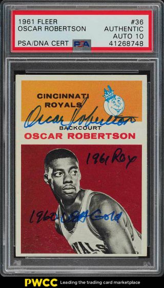 1961 Fleer Basketball Oscar Robertson Rookie Psa/dna 10 Auto 36 Psa Auth (pwcc)