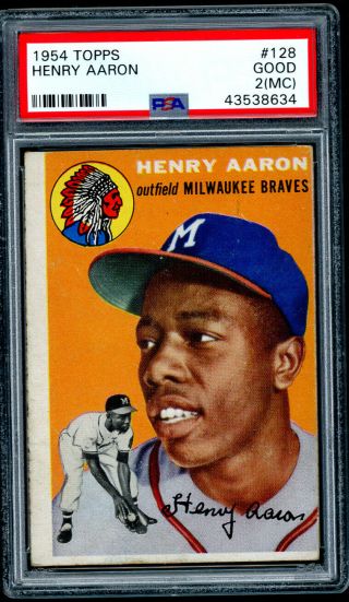 1954 Topps Baseball Card - 128 Henry Aaron Rookie Card Psa 2 (mc)