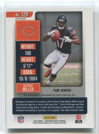 2018 Anthony Miller Panini Contenders Optic AUTO Autograph Rc Chicago Bears NRMT 2