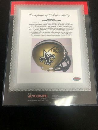 Drew Brees Autographed Signed Orlean Saints Mini Helmet PSA DNA 3