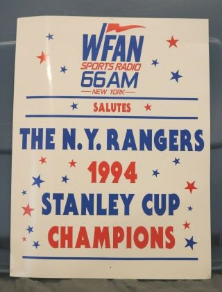 York Rangers 1994 Stanley Cup Champions Wfan Poster Ticker Tape Parade Item