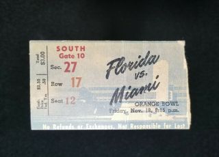 1949 Miami Hurricanes Vs Florida Gators Ticket Orange Bowl College Football Game
