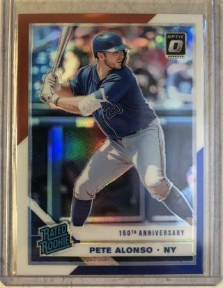 2019 Donruss Optic Pete Alonso Rated Rookie Red White Blue Prizm /150 Rc Mets Sp