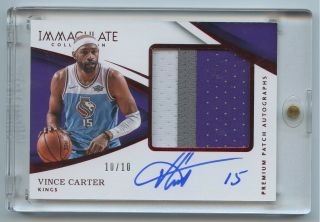 Vince Carter 2017 - 18 Immaculate Premium Red Game Worn Jersey Patch Auto 10/10