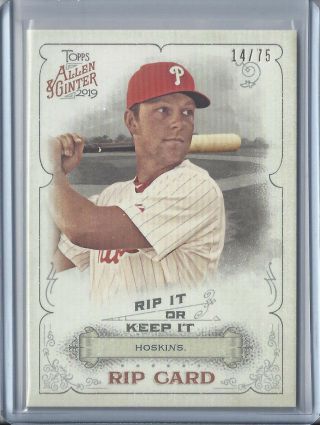 2019 Topps Allen & Ginter Unripped Rip Card Rip - 38 Rhys Hoskins Phillies 14/75