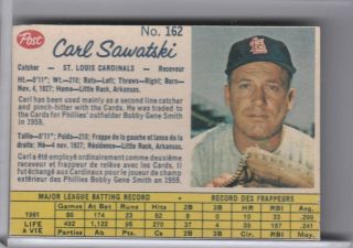 1962 Post Cereal Canadian 162 Carl Sawatski St.  Louis Cardinals 3088