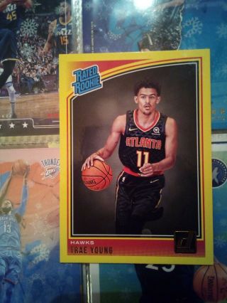 2018 - 19 Donruss Trae Young Yellow Flood Rated Rookie 198 Hawks Rc