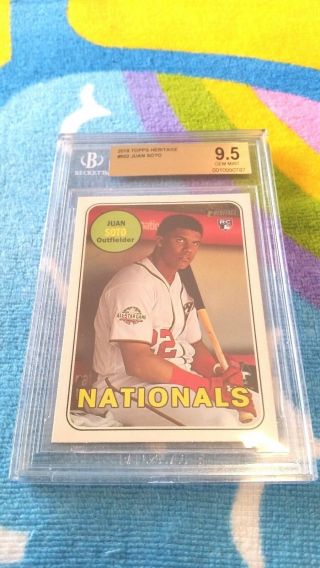 Juan Soto 2018 Topps Heritage 502 Rookie Card Rc Bgs 9.  5 Gem Nationals