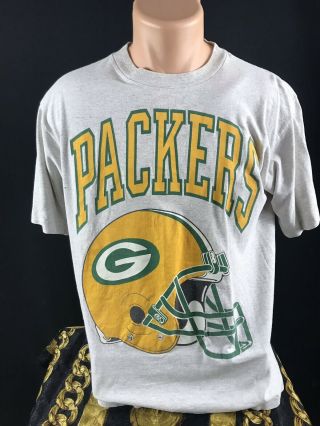 Vtg Green Bay Packers Big Logo Athletic T - Shirt Usa Size Large 90’s Double Sided