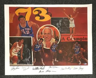 1973 Ny Knicks 7x Signed 24x30 Poster Walt Frazier Earl Monroe,  Beckett Bas Loa