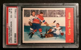 1955 55 - 56 Parkhurst Curry Scores Again (76) Action Montréal Canadiens Psa 6,