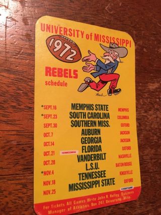 1972 University Of Mississippi Ole Miss Rebels Football Pocket Schedule