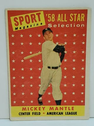 1958 Topps 487 Mickey Mantle All - Star York Yankees Baseball Card
