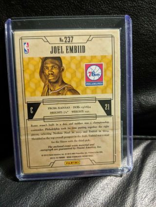 2014 Joel Embiid Panini RC Gold Standard ROOKIE AUTOGRAPH PATCH /149 Auto RC 7