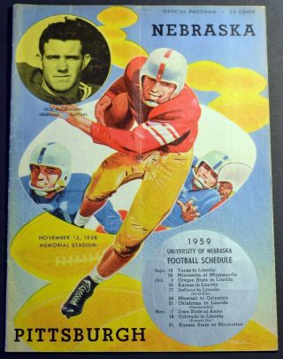 November 15 1958 Nebraska Cornhuskers Pittsburgh Vintage Football Program Vg - Ex,