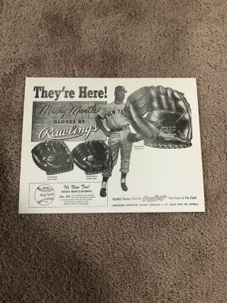 Mickey Mantle 1954 Rawlings Baseball Glove Advertisement Special Ed.  Baseball Ad