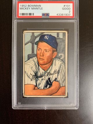 1952 Bowman 101 Mickey Mantle Psa 2 Good Yankees Hof Baseball