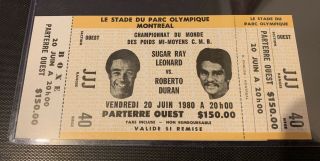 1980 Sugar Ray Leonard Vs Roberto Duran Full Boxing Ticket Nmmt,  Must Get Psa